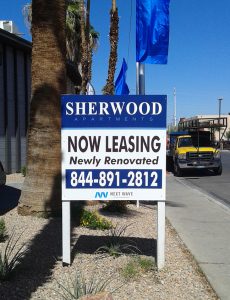 Sherwood Apts Now Leasing Sign